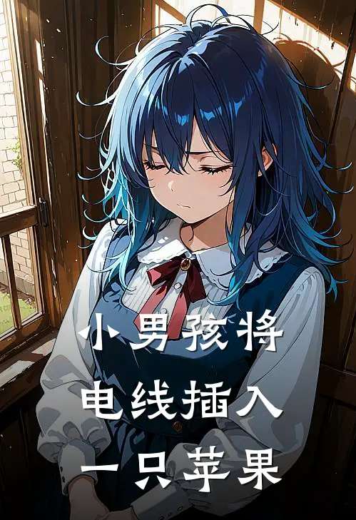 小男孩将电线插入一只苹果